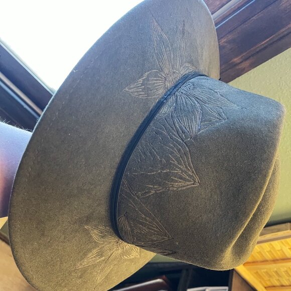 Custom Hand Burned Borges & Scott 100% Wool Hat Warm Olive Green - Picture 3 of 7
